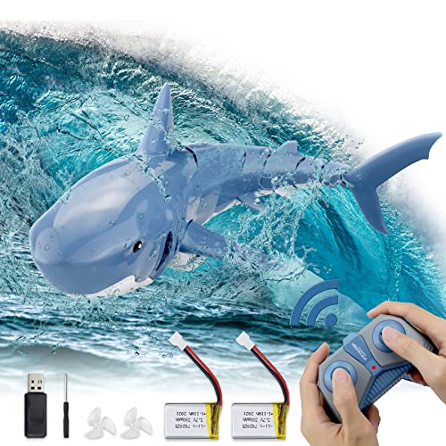 Shark Toys Remote Control Boat 1:18 Scale Pool Toys High Simulation RC Boat Shark Toys 2.4GHz Rechargeable Remote Control Shark Toys for 9 Year Old Boy Swimming Pool Bathroom Cool â€‹Toys Gift, Blue