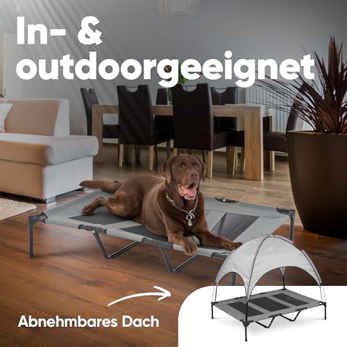 Deuline Hundeliege mit Dach erhöhtes Hundebett Garten Outdoor Haustierliege XL-122x91x23/114cm GRAU 520084