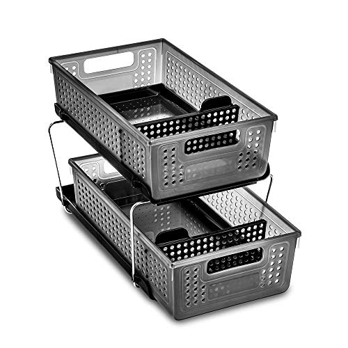 madesmart 2-Tier Organizer with Dividers-BATH COLLECTION Slide-out Baskets with Handles, Space Saving, Multi-purpose Storage & BPA-Free, Carbon