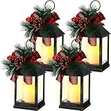 Tioncy 4 Pack Christmas Decorative Candle Lantern Christmas Lights Battery Operated Xmas Vintage Led Hanging Lantern Holiday Centerpieces for Tables Porch Fireplace Indoor Outdoor Decor (Black)