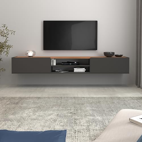 WHOUS Meuble TV Garda pour Salon avec 2 Portes à abattant et 1 Etagère Centrale, Meuble Télé pour Séjour, Dimensions de 210 x 35 x 30 cm, Bicolore...