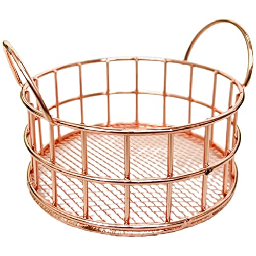Cabilock Wrought Iron Desktop Storage Candy Eggs Makeup Organizer Box Wire Storage Baskets Utility Storage Bin Bread Baskets Vegetables Basket Stainless Steel Rose Gold Metal Art Basket