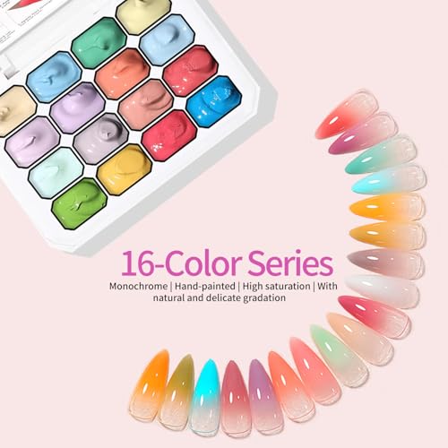 Kit de esmalte gel Ombre de 16 colores con 100 esponjas para uñas miniatura 3