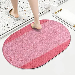 MINISO Floor Mat Super Absorbent Anti Skid Mat for Bathroom Floor, Soft Floor Mat for Bedroom(Coral,Oval)