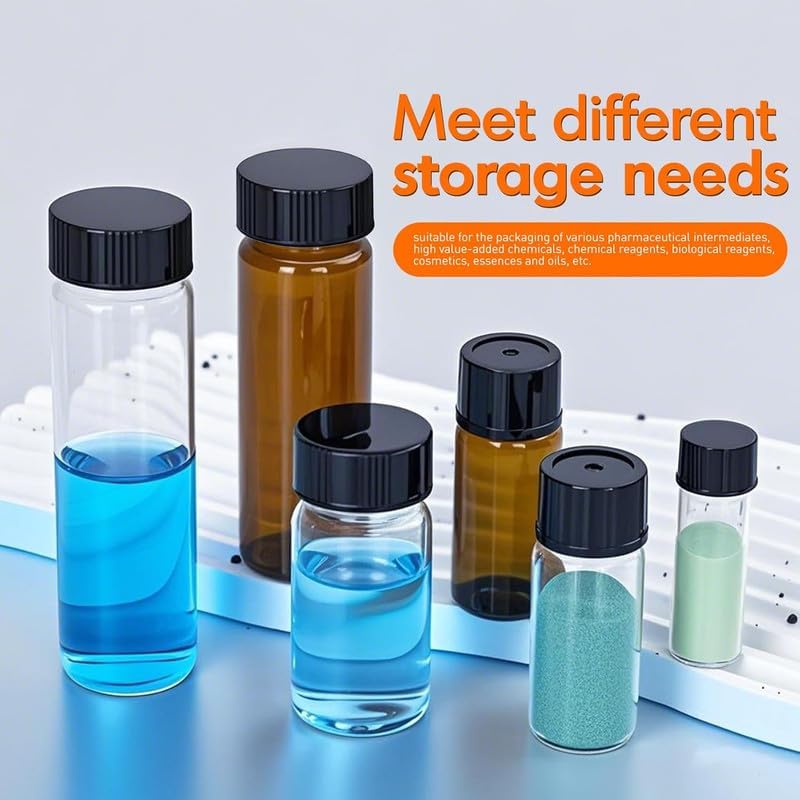Image of Bello 50pcs 20ml Clear Glass Vials Culture Tube with Screw Caps, PE Stopper, Leak-Proof Glass Bottles Containers for Cosmetics, Perfume Making, Lab, Laboratory - High Borosilicate Glass