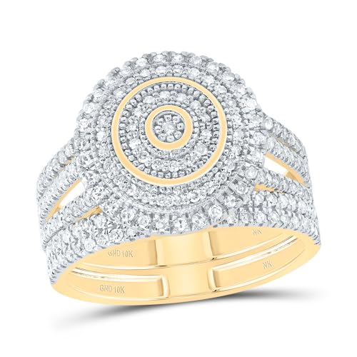 Jewels By Lux 10kt Yellow Gold 5/8 Cttw Natural Diamond Round Double Halo Wedding Engagement Anniversary Bridal Set, Women Size: 5-9