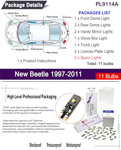 Kit de luces LED para interior de VW New Beetle 1998-2011 miniatura 2