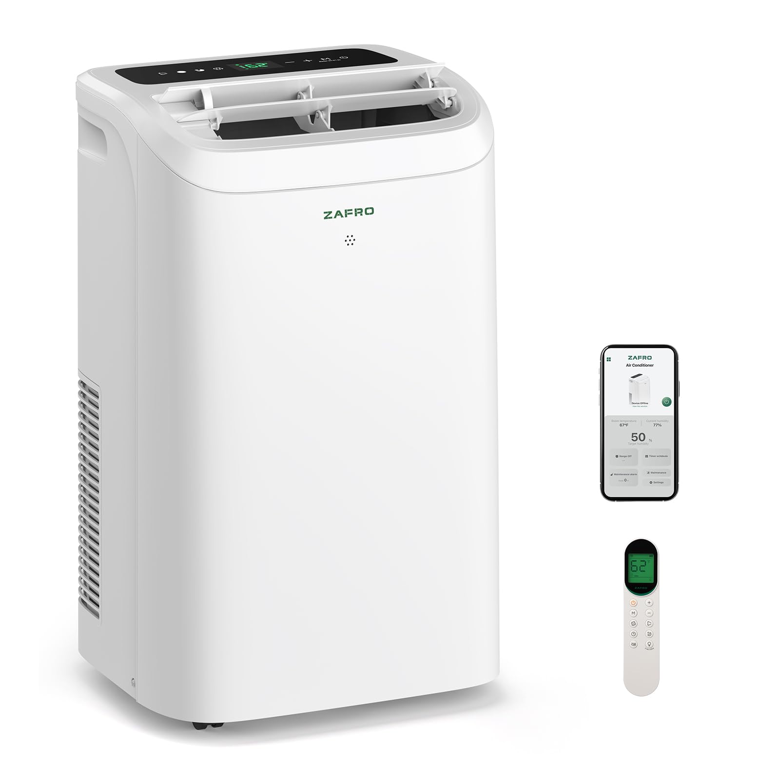 ZAFRO Smart Portable Air Conditioner, 11,010 BTU (8,000 BTU SACC) | Portable AC Unit Ultra-Quiet(44dB),Voice/ APP/Remote,24H Timer with Fan & Dehumidifier, Easy Installation, 12,010BTU