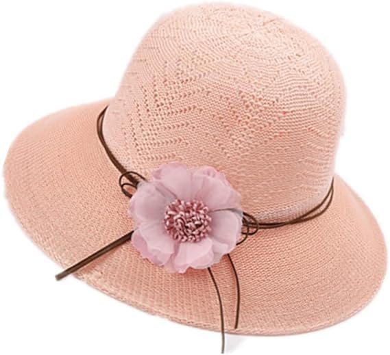 vkg Summer Medium Brim Pure Paper Straw with Flower Ribbon Beach Hats for Women (Peach)-picture-35