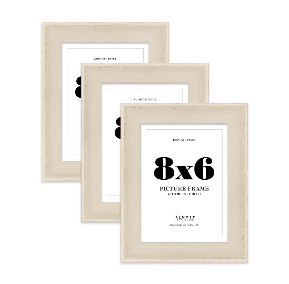 8x6" Cream Picture Frame with 7x5" Mount - Shabby Chic Photo Frame with Distressed Finish, Wall Hooks and Kickstand, 32mm Edge - 3 Pack