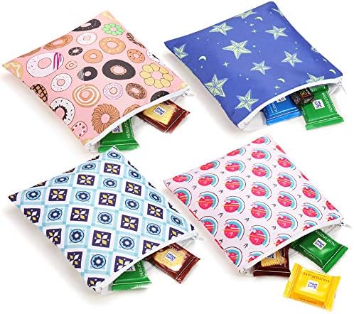 Amazon Com Reusable Snack Bags And Sandwich Bags Washable For Kids 4 Pack Kitchen Dining