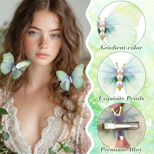 2 Pcs Green Butterfly Clips Pinzas de Mariposa miniatura 3