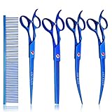LILYS PET 7.5' high-end Left-Handed Professional PET DOG Grooming scissors suit Cutting&Curved&Thinning shears (Blue)