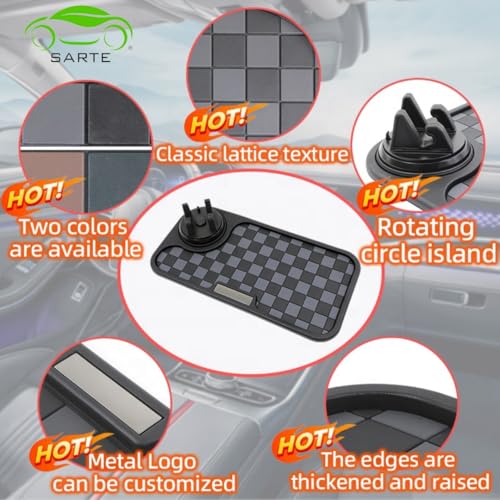 SARTE Car Dashboard Mat Anti-Slip Rubber Pad with Phone Holder Universal Non Slip Car Dashboard Sticky Adhesive Mat for Phones Sunglasses Keys(Black/Grey) Chess Design (Black/Grey) 3 51ke6G5RKdL
