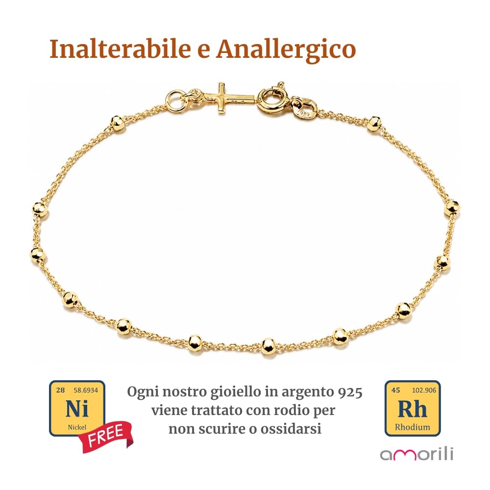 Bracciale Rosario Uomo Donna in Argento 925 Dorato con Rodio – Simbolo Cattolico Cristiano di Fede – Braccialetto Religioso Elegante Idea Regalo bcc0335