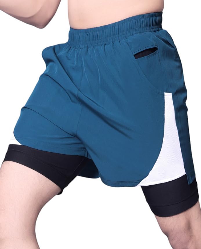 RynoGear Men's 2 in 1 Quick Dry Shorts with Liner and Towel Loop Athletic Running Shorts for Men with Inner Phone Pocket