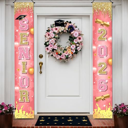 Image of Katchon, Pink Graduation Door Banner 2026-120x20 Inch | Senior 2026 Door Banner for Pink Graduation Decorations 2026 | Front Door Decorations Hanging | Senior Graduation Banner Class Of 2026