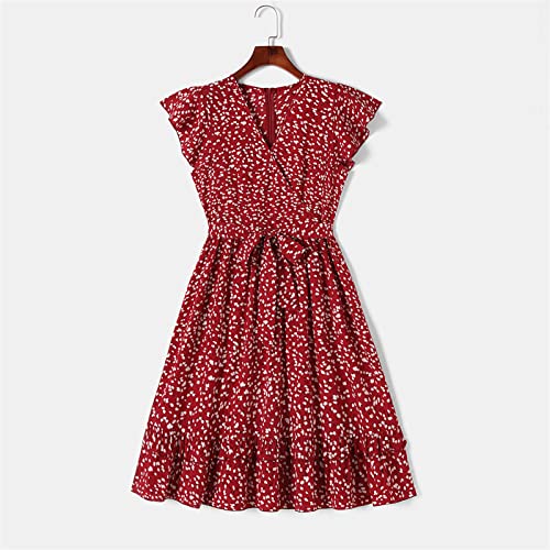 Patpat Mommy And Me Dresses Floral Printed Bowknot Ruffles Sleeve Dress Mom Daughter Matching Outfits Baby Girls 3-6 Months Red #TOP1