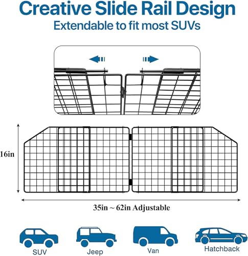 Petboda Barreira de carro para cães para área de carga de porta-malas SUV, divisor de carro dobrável