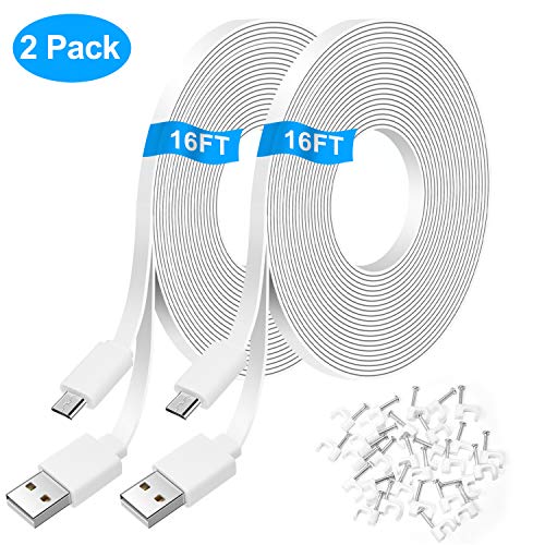 2 Pack 16.4FT Flat Power Extension Cable for WyzeCam,WyzeCam Pan,KasaCam Indoor,NestCam Indoor,Yi Camera