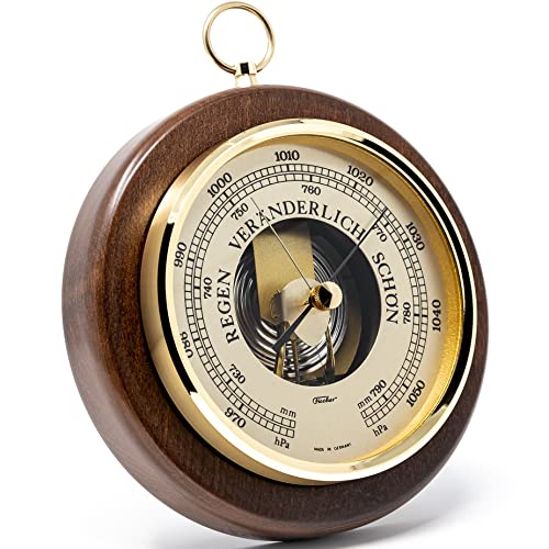 Fischer 1436R-12 - Barometer - 170mm Druckmessgerät mit nussbaumfarbenem Echtholz-Gehäuse gebeizt Made in Germany