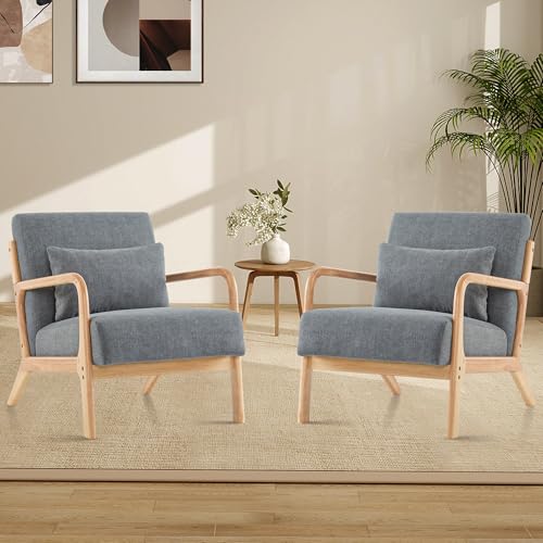 Aunekiv Butacas de Salon Sillon Relax con Cojín Lumbar, Sillones para el Salón Sillón Acolchado de Madera Maciza para Salón y Dormitorio, Sillón de Lectura para Espacios Pequeños Gris Oscuro 2PC