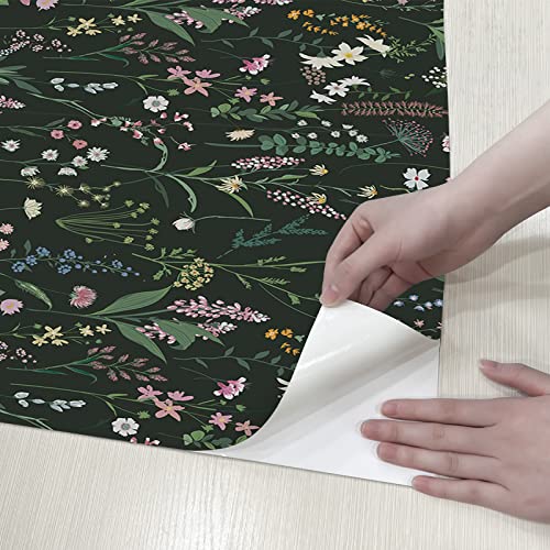 Jiffdiff Floral Wallpaper Peel And Stick Farm Floral 17.32" X 118.11" Wildwood Wallpaper Dark Wallpaper Self Adhesive Wallpaper Coverage 14.2 Sq.ft #TOP7