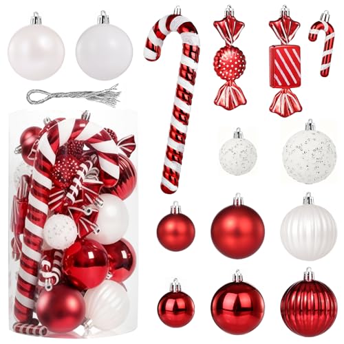 Kesote Weihnachtskugeln Rot Christbaumkugeln Weiß Set 40er...