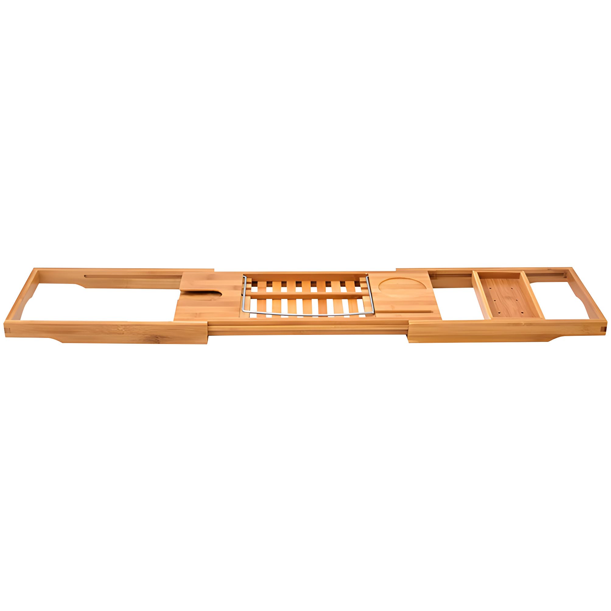 Expandable Teak Bathtub Tray with Holder Phone Mount Storage Design Spa Accessory