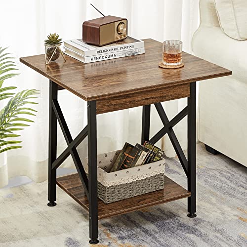 GreenForest TV Stand for TV up to 65 inches, Entertainment Center with 6 Storage Cabinet End Table 24 inch Industrial Design Side Table with Storage Shelf Walnut - Thumbnail 2