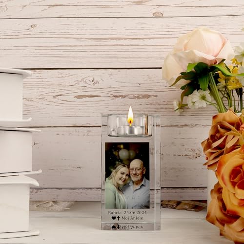 Personalisierbarer 3D-Kristall-Foto-Kerzenhalter - Glas Teelicht Mit Bild, Graviertem Text - Gedenkgeschenke, Dekoration Für Verlust Und Liebe (Drucken)