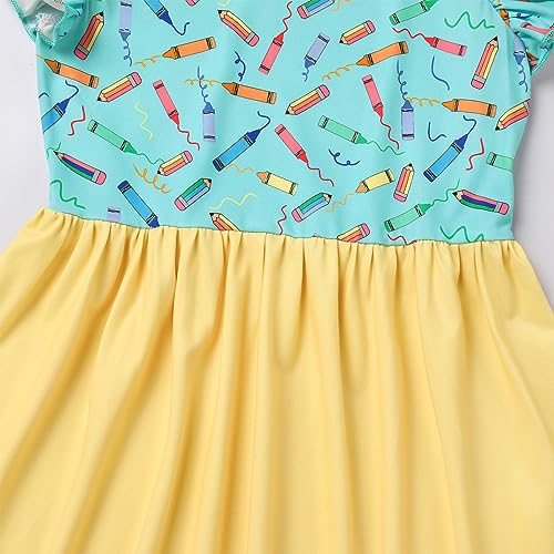 FYMNSI Toddler Kids Back to School Dress Little Girls Baby Kindergarten First Day of School Summer Casual Printed Dresses4