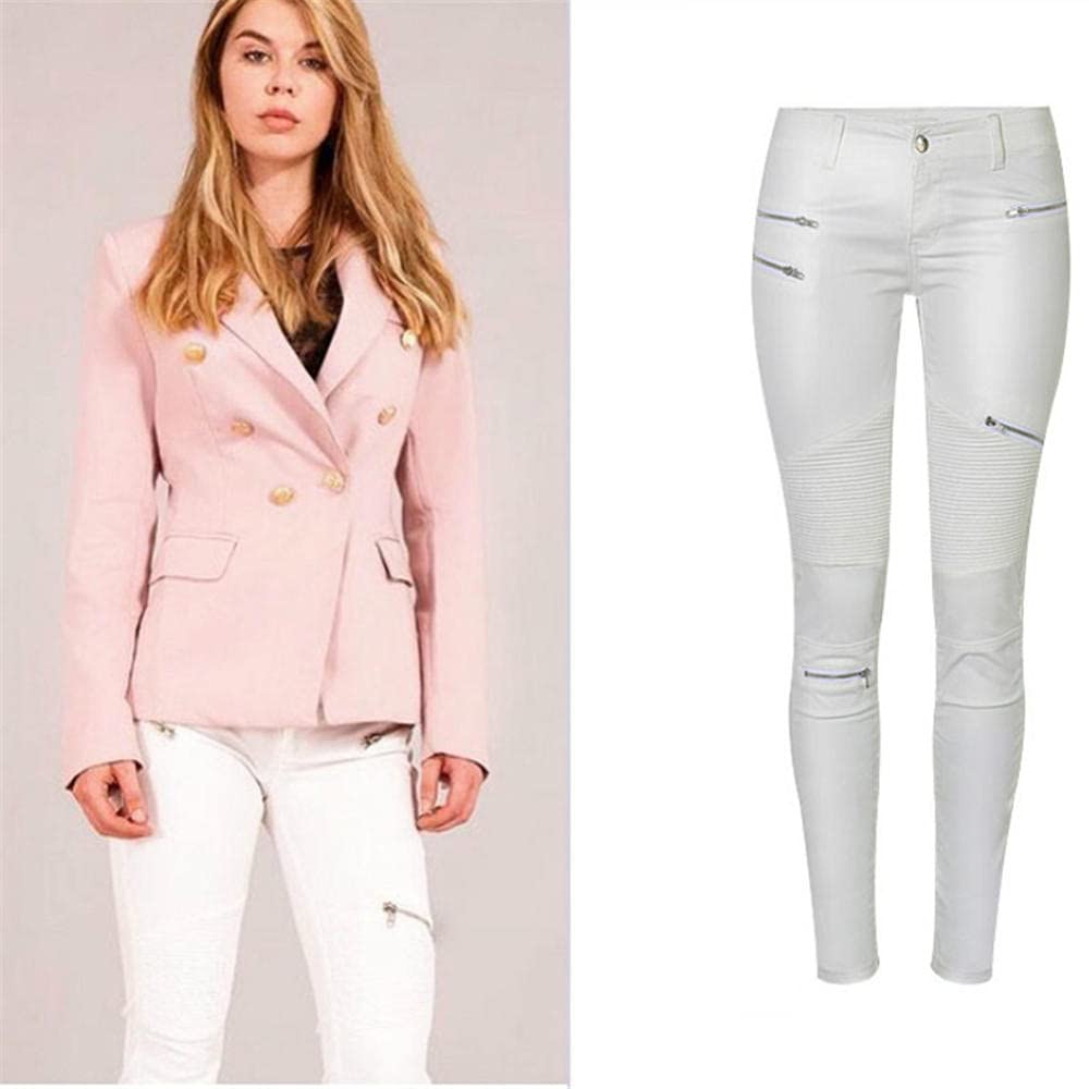 Niedrige Taille PU Pants Frauen Streetwear Gefälschte Reißverschlüsse Weiße Fracht Hosen Frauen Punk Push Up Plus Größe Skinny Coated Jean Mujer-Farbe1_40.