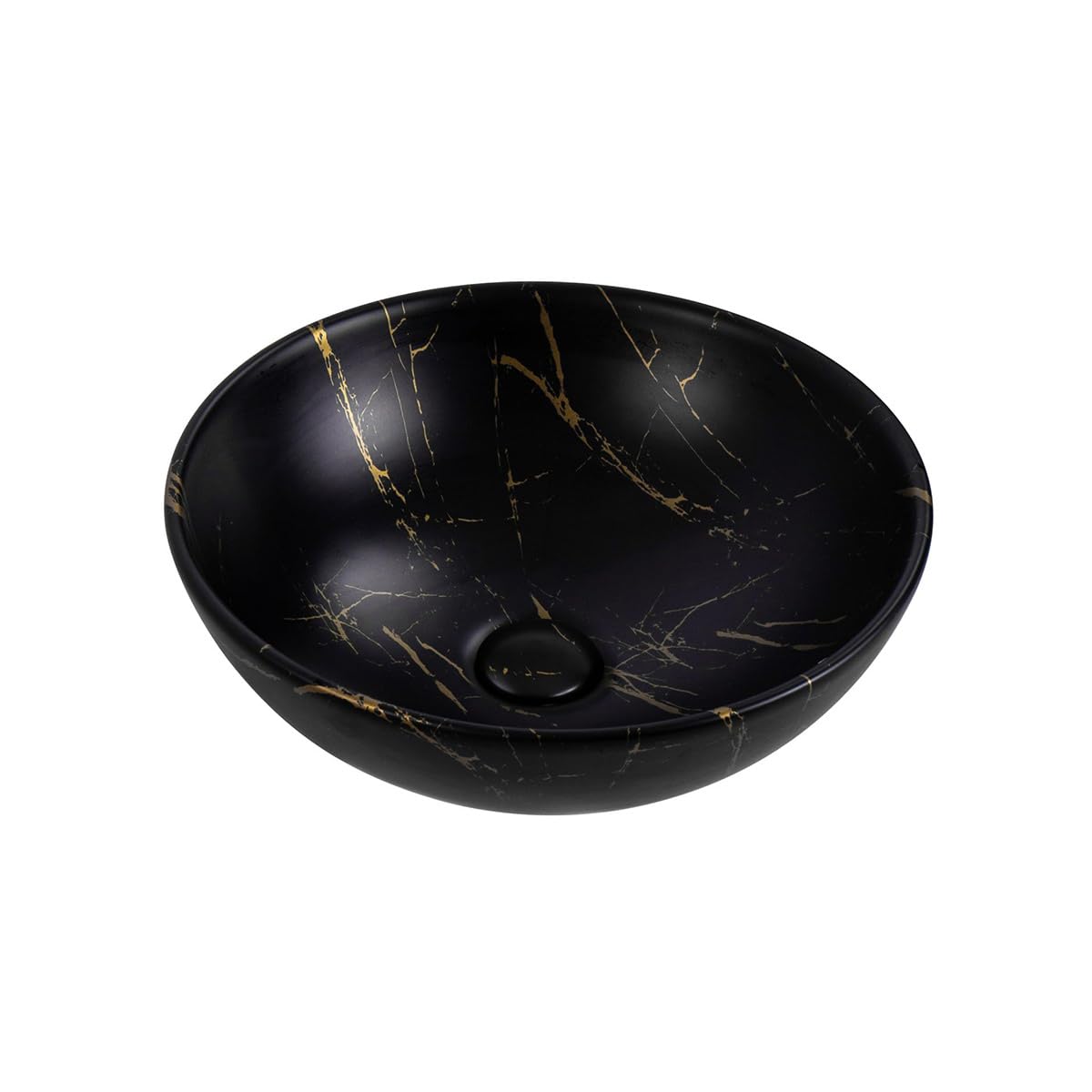 Belvit Alenta Aufsatzwaschbecken rund, Schwarz Gold Marmor, 38x13 cm