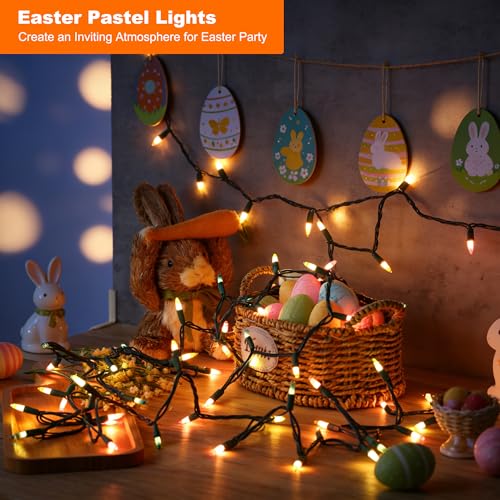 Image of BrizLabs Easter Lights String, 34.8ft 150 Count Pastel Lights Connectable, Easter String Lights Plugin, 120V UL Certified Incandescent Christmas Lights Green Wire for Easter Tree Indoor Outdoor Decor