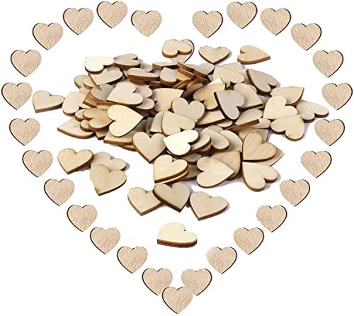 100 Pieces Mini Wooden Heart for Crafting, Wood Slices Natural Wooden Love Hearts, Personalised Wooden Baubles Embellishments for DIY Wedding Birthday Party Decoration
