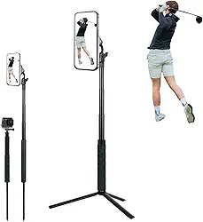 Monopé de golfe e tripé de selfie, suporte de tripé magnético para gravação de balanço de golfe, bastão de selfie de golfe ajustável de 132 cm para auxiliar de treinamento de swing, compatível com