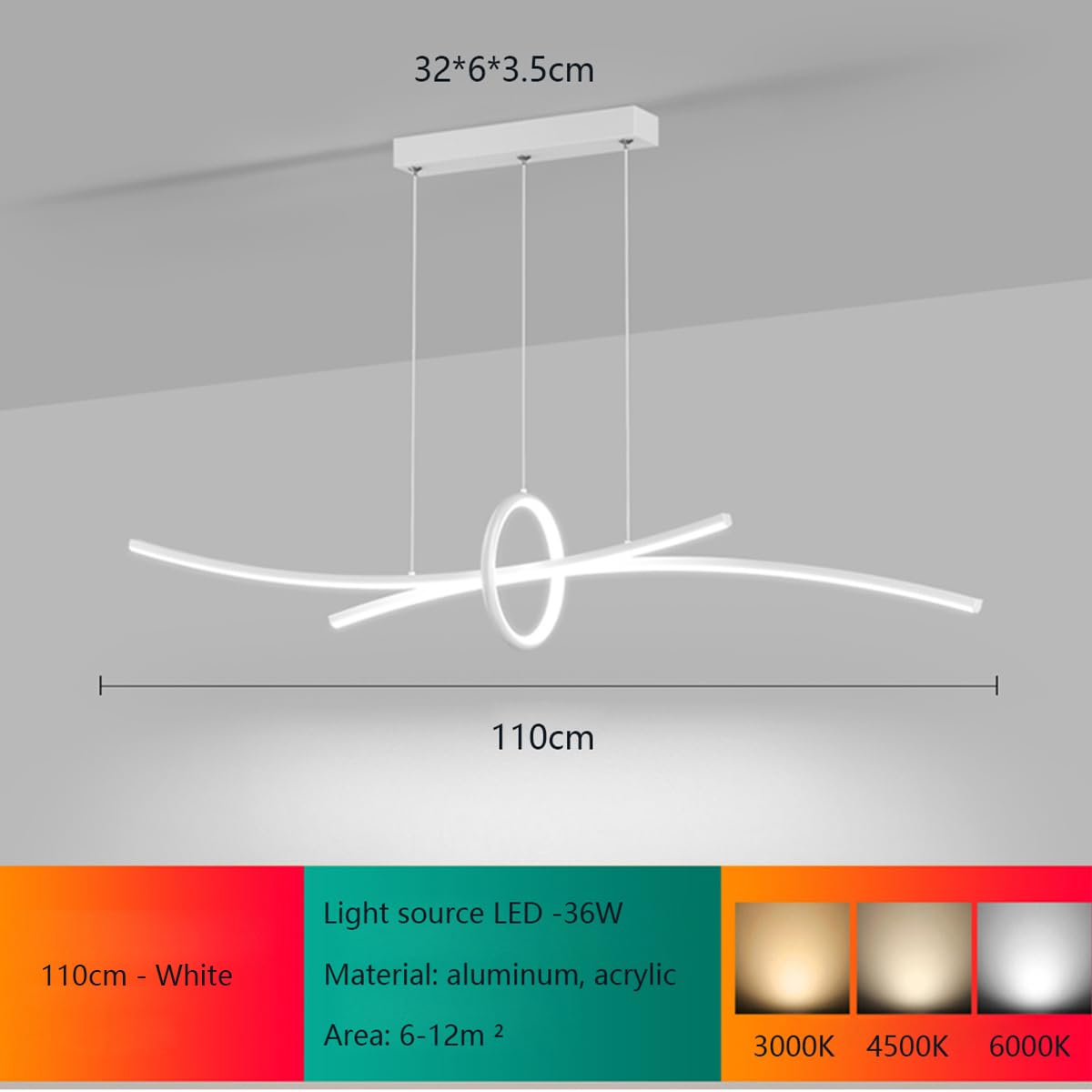 110CM LED Pendelleuchte Moderne Esstisch Kronleuchter Dimmbare Deckenleuchte mit Fernbedienung Hängeleuchte Höhenverstellbar Pendellampe für Wohnzimmer Esstisch Esszimmer (Weiß)