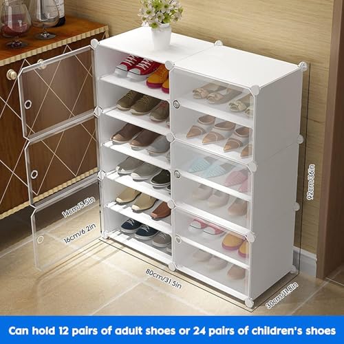 Image of Strassis Design Plastic Shoe Rack for Home | 12 Shelf DIY Shoe Rack with Door Magnets for Home Storage Plastic Box Organizer, Metal Door Frame, Chappal Slipper Sandals Stand (White,6 Door)