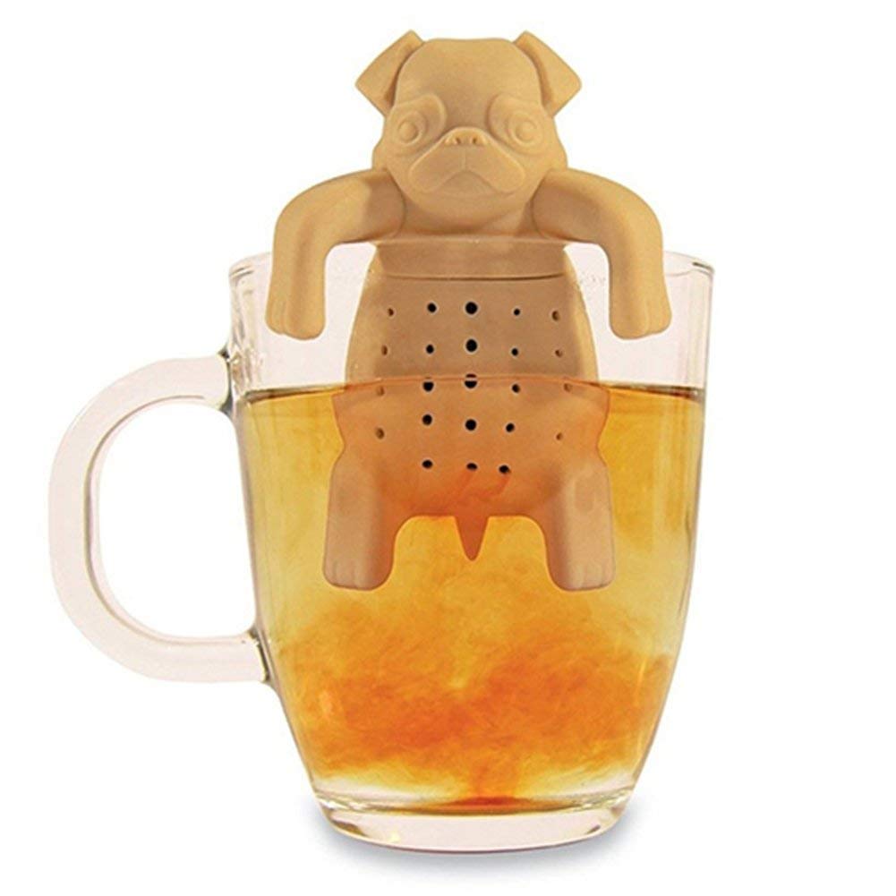 Infusore per tè a forma di carlino, filtro per foglie sfuse per erbe e frutta, in silicone per uso alimentare, per aggiungere divertimento all'ora del tè