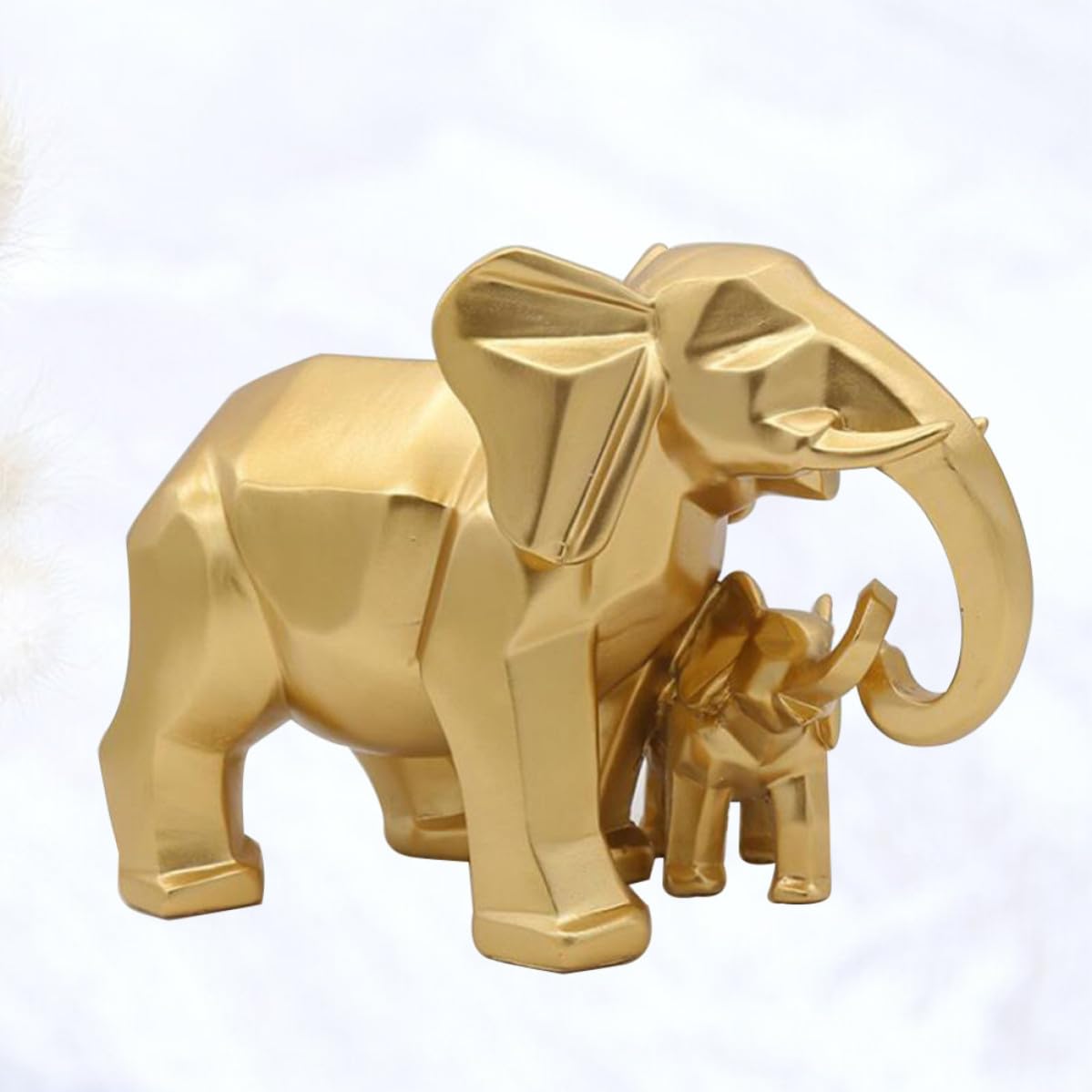 UKCOCO Adorno de Elefante de Resina Dorada Figura Geométrica de Familia de Elefantes Escultura Decorativa Delicada para Hogar Oficina y Jardín