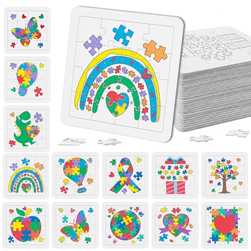 Cinrobiye 24-Pcs Autism Awareness Coloring Puzzle Kit Bulk Gifts – DIY Ribbon Puzzle Pieces with Color Pens for Teens & Adults, Autism Awareness Month Activities, School & Party Supplies