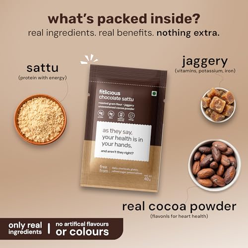 Image of fitlicious Assorted Sattu Powder | Bihari Chana Sattu | Natural & Organic | Gluten-Free, Non-GMO | High Protein & Fiber | Instant PremiX | Healthy Drink For All Ages | Pack Of 20 X 40g Sachets