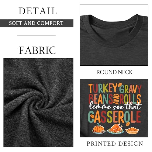 Image of Thanksgiving Shirts Women Turkey Gravy Beans and Rolls Tshirts Funny Turkey Graphic T-Shirt Family Thanksgiving Tops