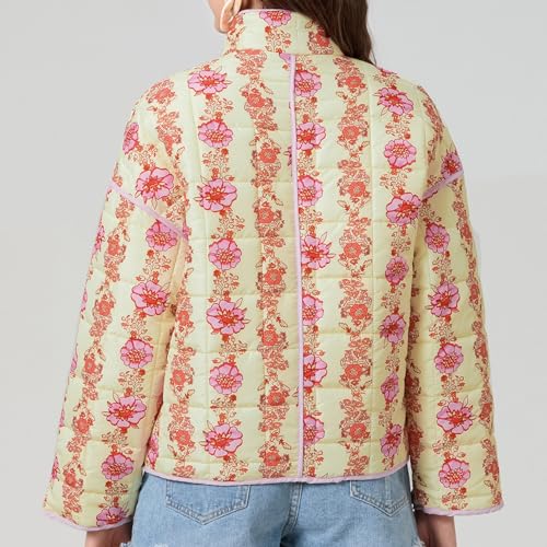 Muineobuka Women Y2k Quilted Jacket Long Sleeve Open Front Floral Lightweight Jacket Padded Quilted Cropped Cardigan Jackets4
