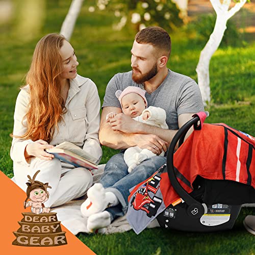 Image of Dear Baby Gear Car Seat Cover for Boys & Girls - Baby Carseat Canopy w /Snap Opening - Infant Seat Cover - Stroller & Nursing Covers - Newborn Carrier Canopy - 40x30 inch (Race Car Print - Smooth Black)