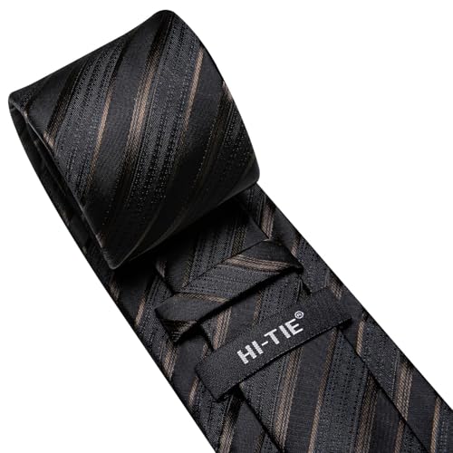 Image of Hi-Tie 70 inches Ties for Men Silk Extra Long Necktie and Pocket Square Cufflinks Set Men Big and Tall Tie Business