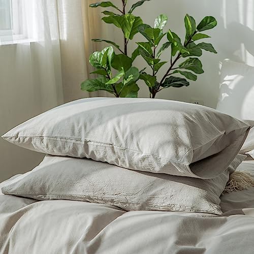 MOOMEE Pillowcase Set of 2 100% Washed Cotton Linen-Like Queen