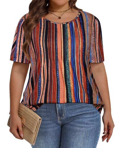 Image of Plus Size Tops for Women Pleated Summer Top Trendy Short Sleeve Shirts Casual Basic Tee Crew Neck Blouses 2026