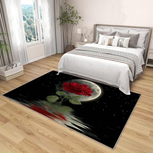 Tapis de salon facile à laver antidérapant noir style romantique - 4